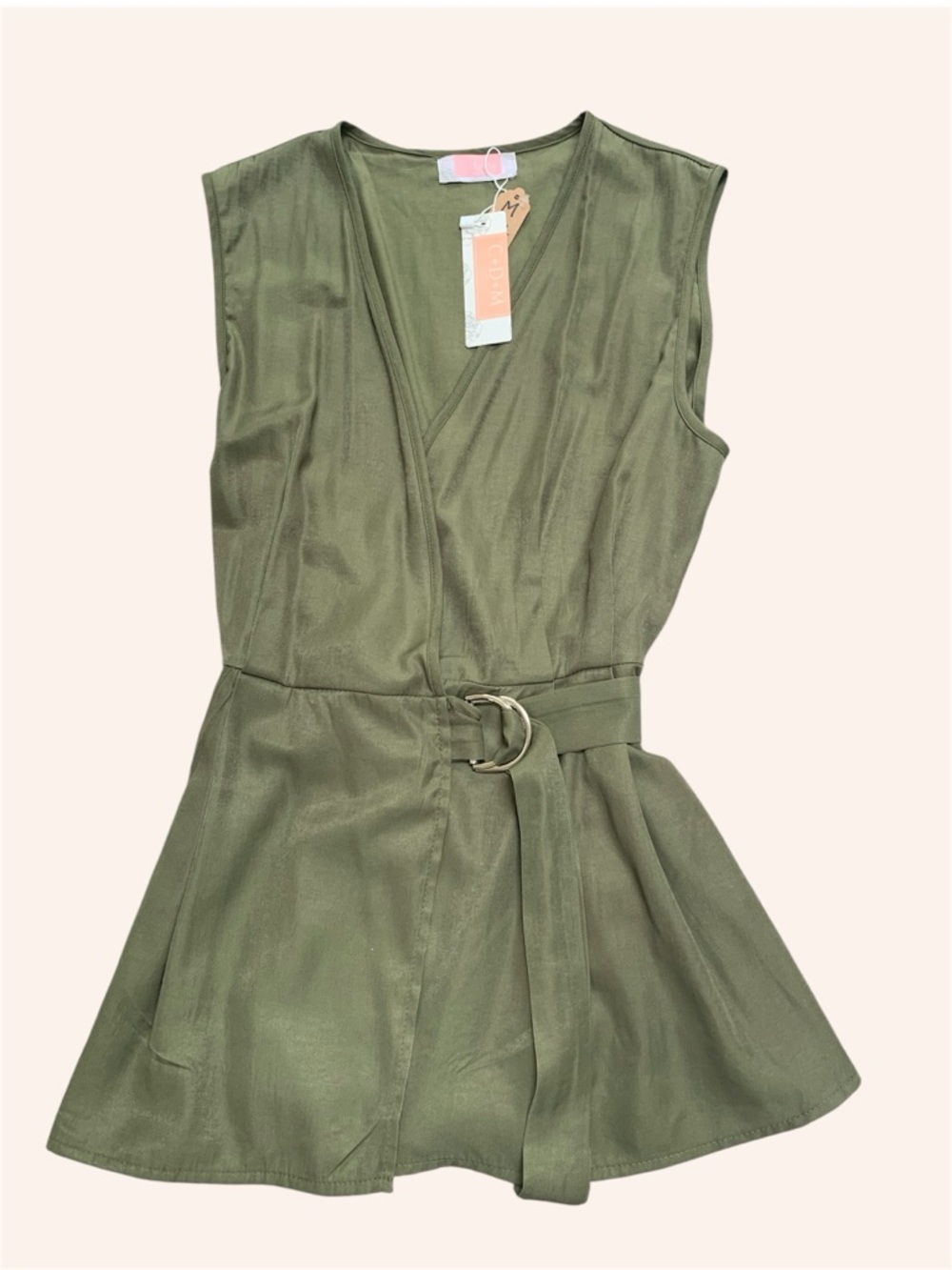 C+D+M NWT Sleeveless Olive Wrap Belted Top
